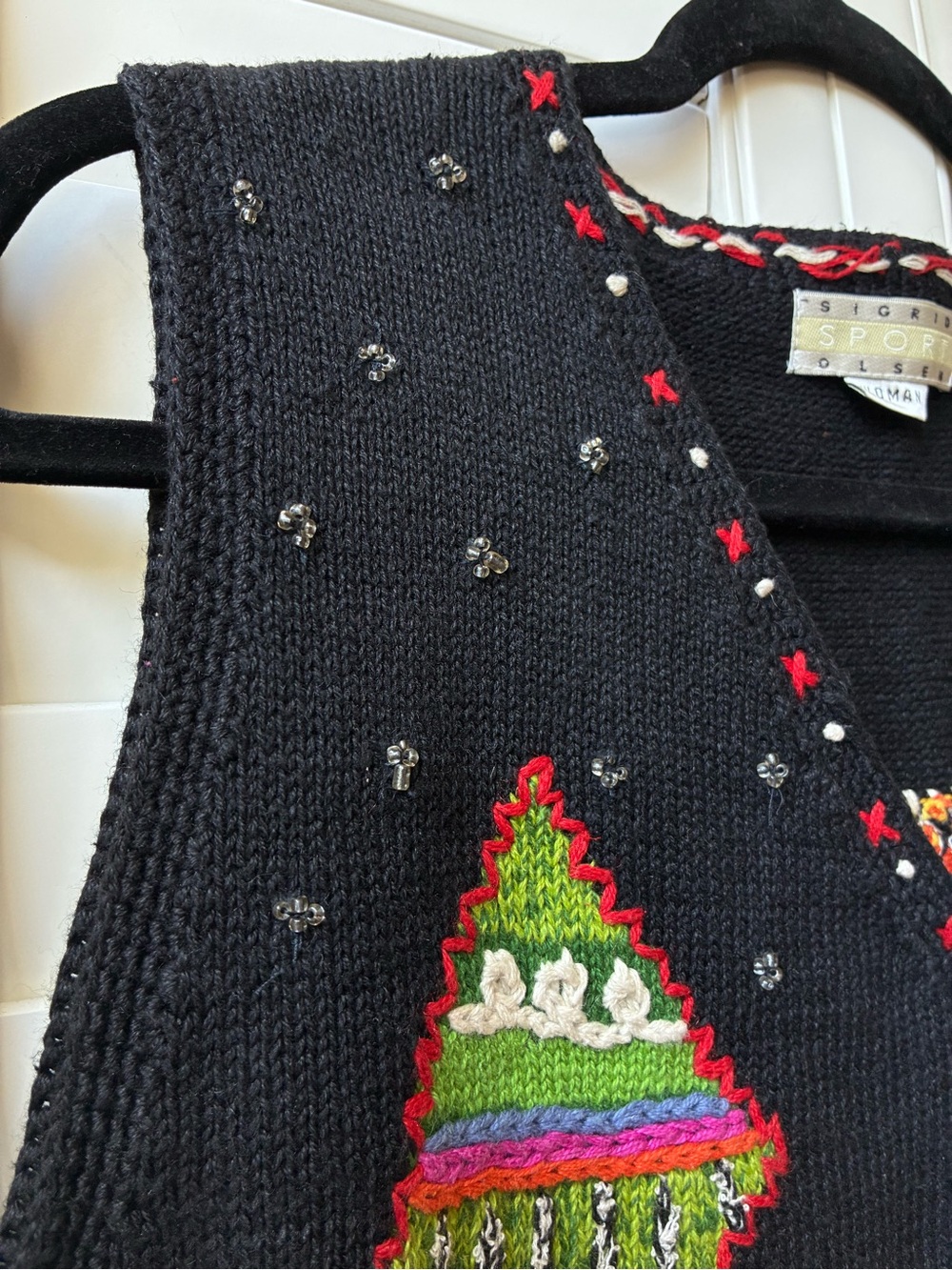 Deadstock vintage NWT Sigrid Olsen Sport Christmas Tree holiday sweater Vest 1x - Picture 11 of 16